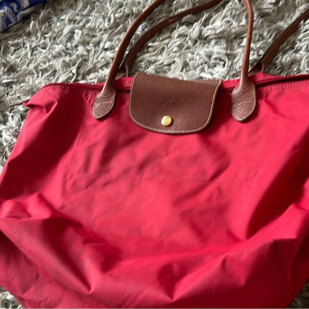 Longchamp Red and Brown Tote Bag